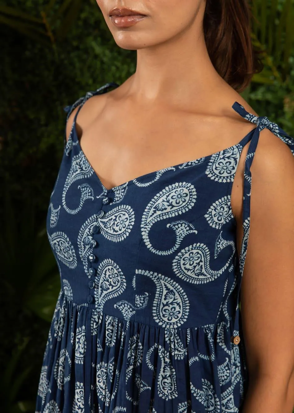 Indigo Blue Mini Dress with Knot Tie-Up Sleeves