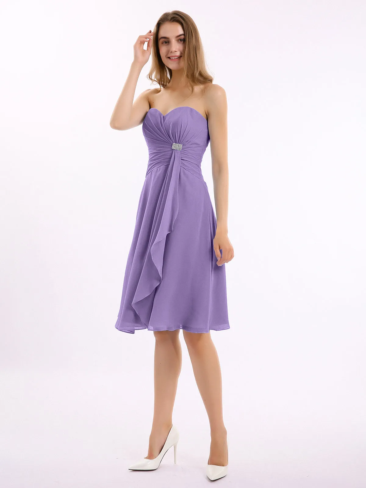 Knee Length Chiffon Dress with Sweetheart Neck-Tahiti Plus Size