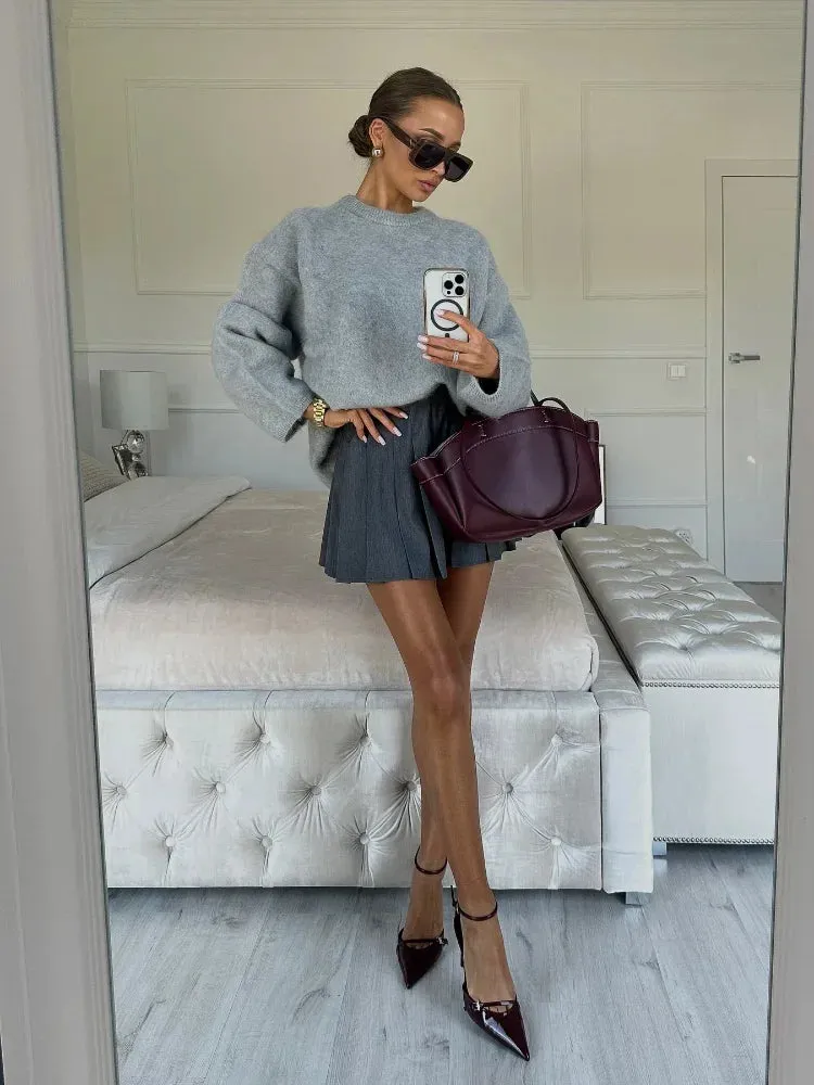 Knitted Long Sleeved O-neck Casual Knitted Sweater Women Fashion Solid Versatile Elegant  Sweaters Commute Street Pullover