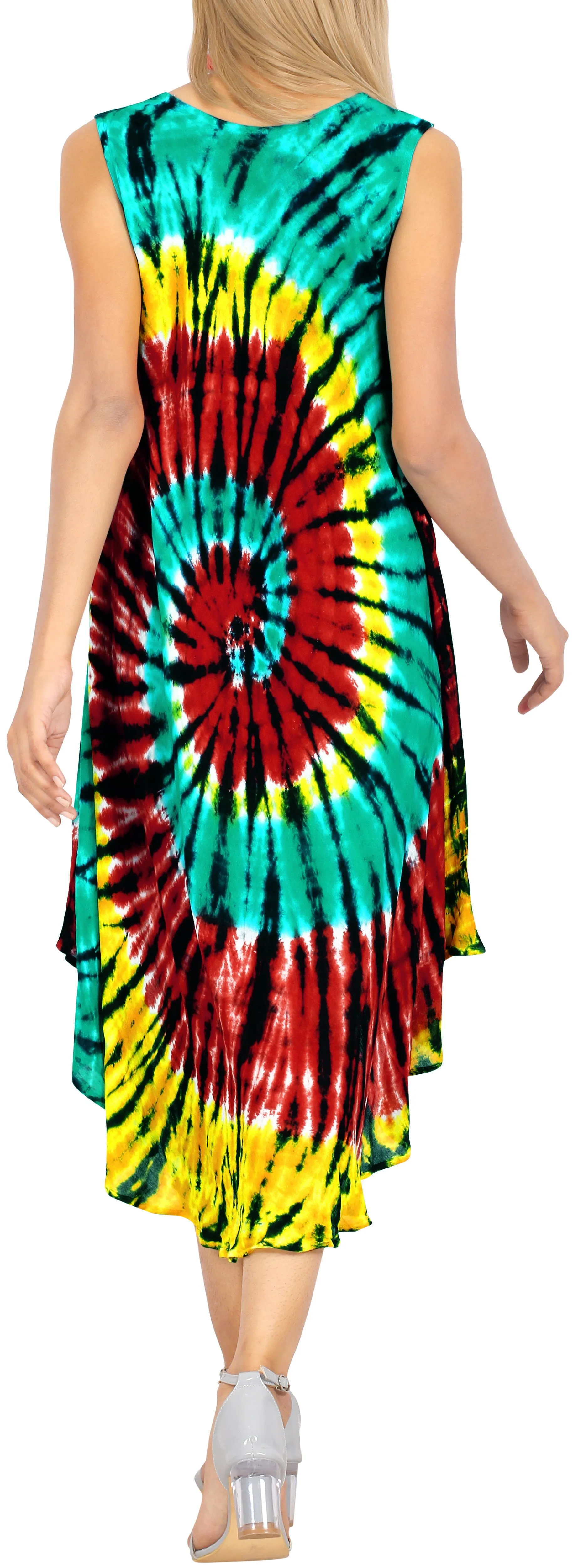 LA LEELA Women's Summer Casual Tie Dye Short Beach Dress Large-X-Large Red_AA276