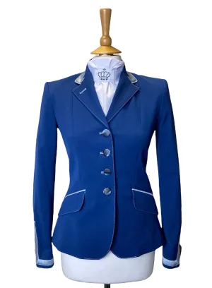 Ladies Charlotte Short Jacket Classic Denim Blue with Sky Blue Trim and Back Piping, UK Size 8