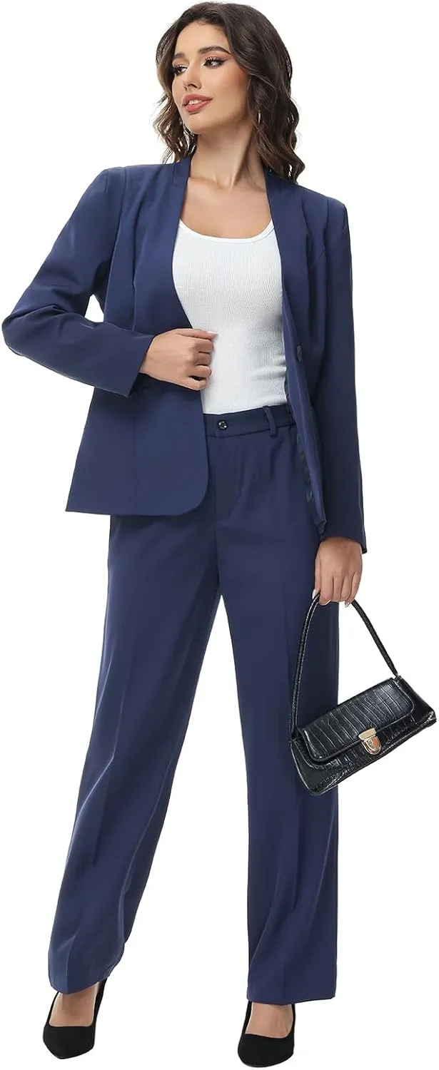 Lamgool Womens Pant Suit 2 Pieces Business Casual Outfits Lady's Blazer Jacket and Pants Set for Work