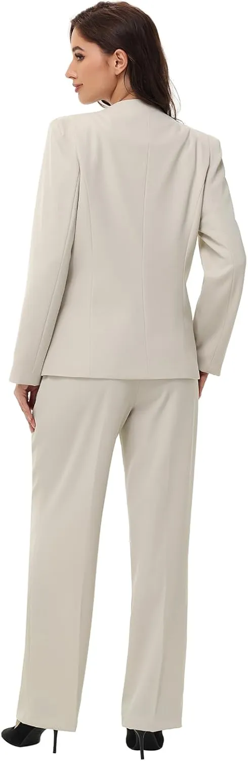 Lamgool Womens Pant Suit 2 Pieces Business Casual Outfits Lady's Blazer Jacket and Pants Set for Work