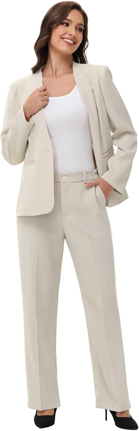 Lamgool Womens Pant Suit 2 Pieces Business Casual Outfits Lady's Blazer Jacket and Pants Set for Work