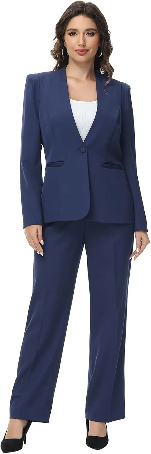 Lamgool Womens Pant Suit 2 Pieces Business Casual Outfits Lady's Blazer Jacket and Pants Set for Work