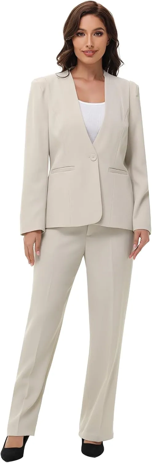Lamgool Womens Pant Suit 2 Pieces Business Casual Outfits Lady's Blazer Jacket and Pants Set for Work