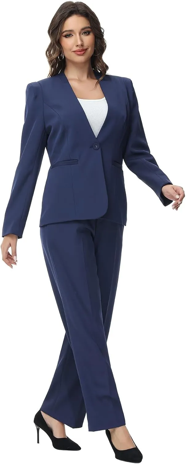 Lamgool Womens Pant Suit 2 Pieces Business Casual Outfits Lady's Blazer Jacket and Pants Set for Work