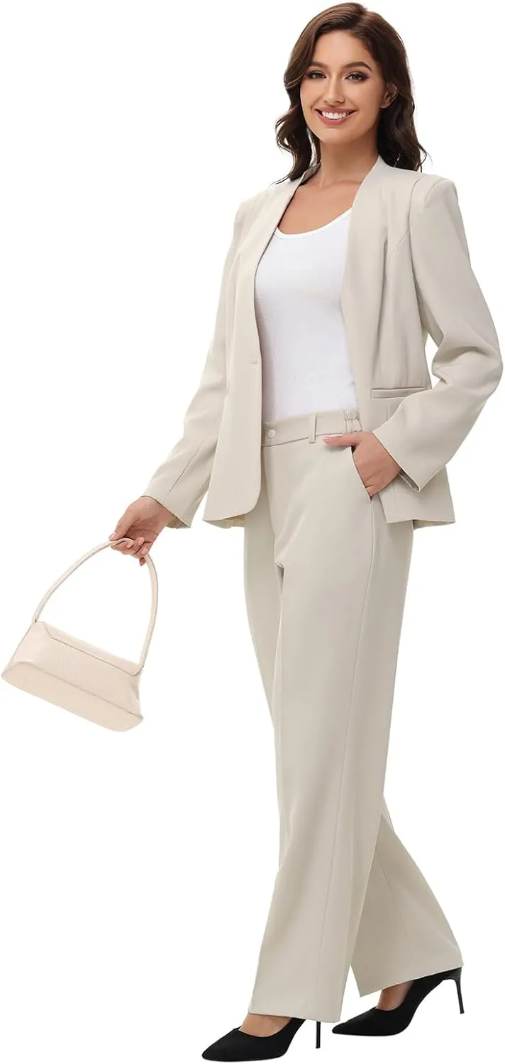 Lamgool Womens Pant Suit 2 Pieces Business Casual Outfits Lady's Blazer Jacket and Pants Set for Work