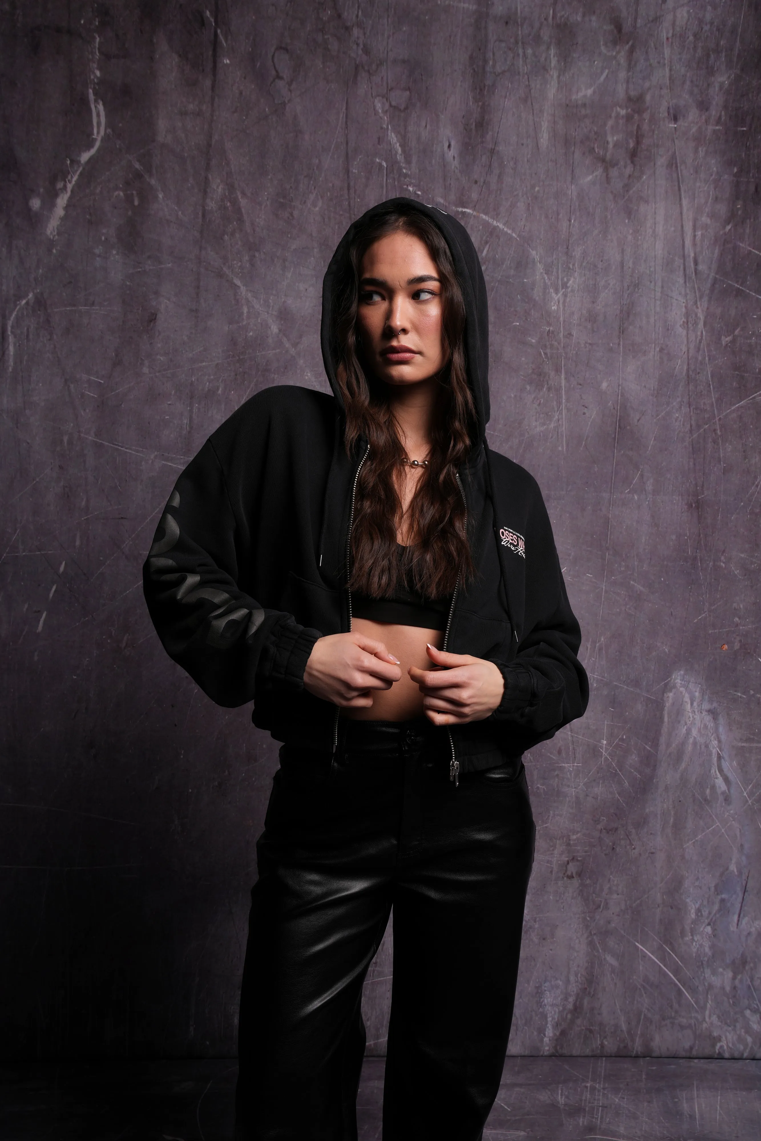 Life and Death "Chambers" (Cropped) Zip Hoodie in Black