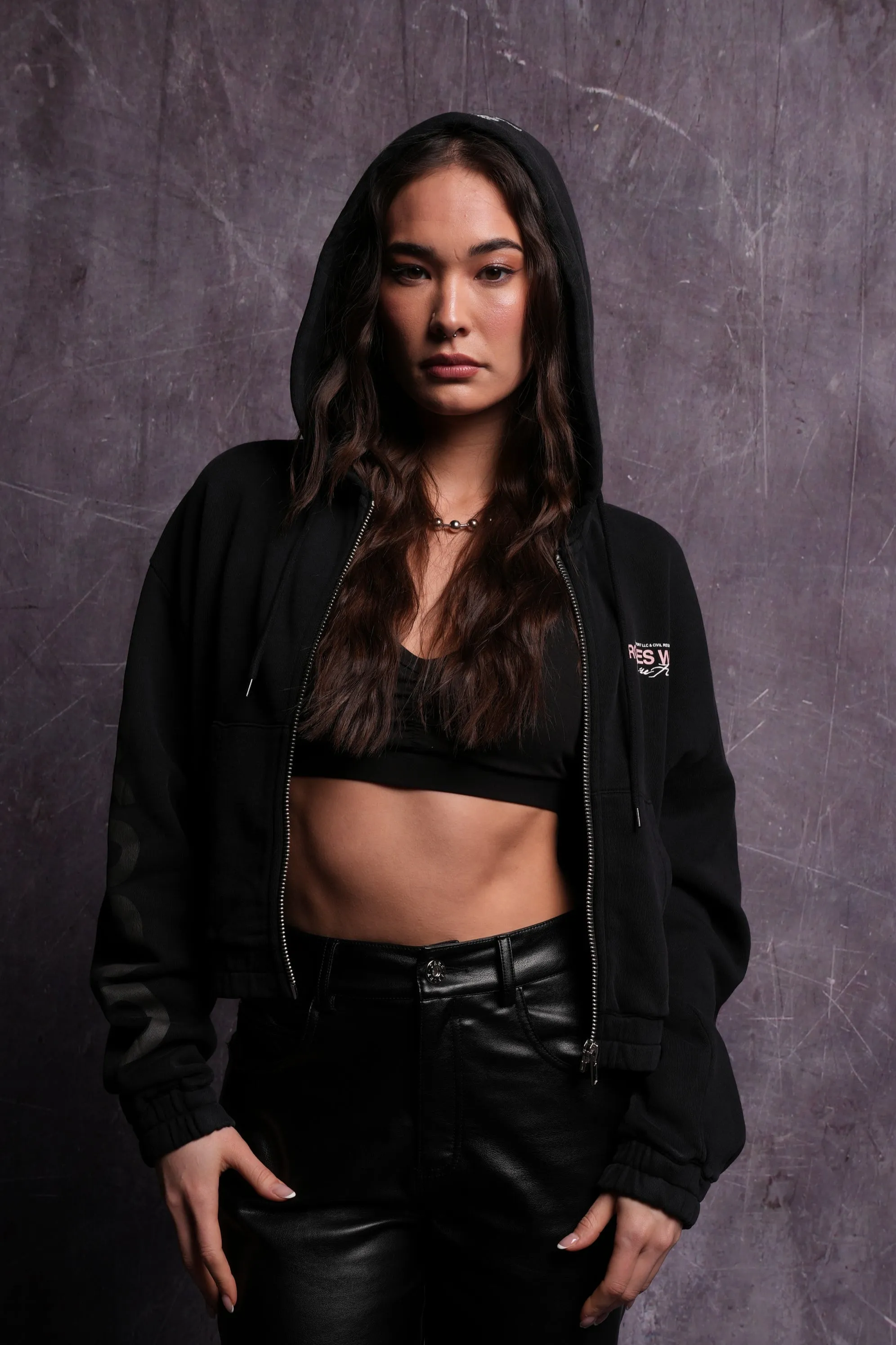 Life and Death "Chambers" (Cropped) Zip Hoodie in Black
