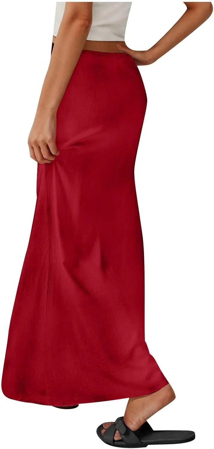 Long Skirts for Women Maxi Women's Trendy Summer 2025 Boho Linen Skirt Womens Vacation Dresses Casual