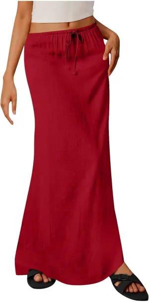 Long Skirts for Women Maxi Women's Trendy Summer 2025 Boho Linen Skirt Womens Vacation Dresses Casual