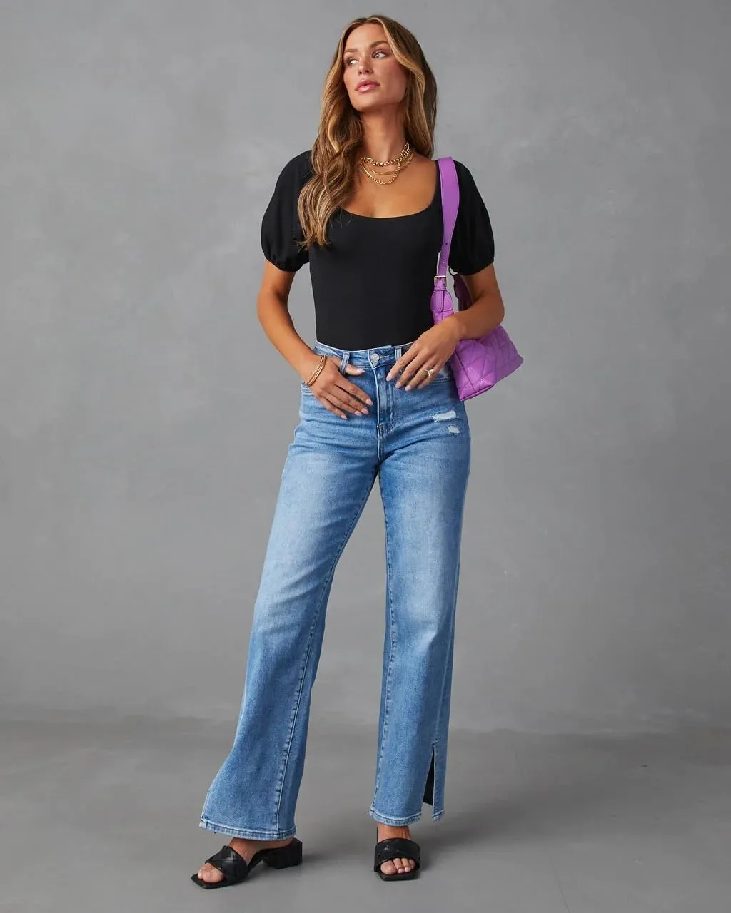 LONGBIDA Baggy Wide Leg Jeans for Women Straight Patchwork Loose Boyfriends High Waisted Denim Y2k Pants