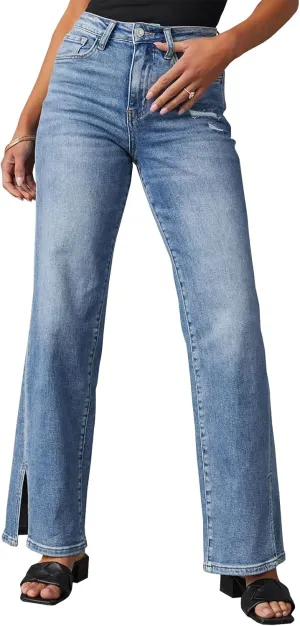 LONGBIDA Baggy Wide Leg Jeans for Women Straight Patchwork Loose Boyfriends High Waisted Denim Y2k Pants