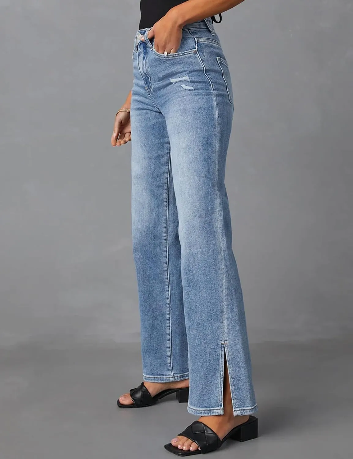 LONGBIDA Baggy Wide Leg Jeans for Women Straight Patchwork Loose Boyfriends High Waisted Denim Y2k Pants
