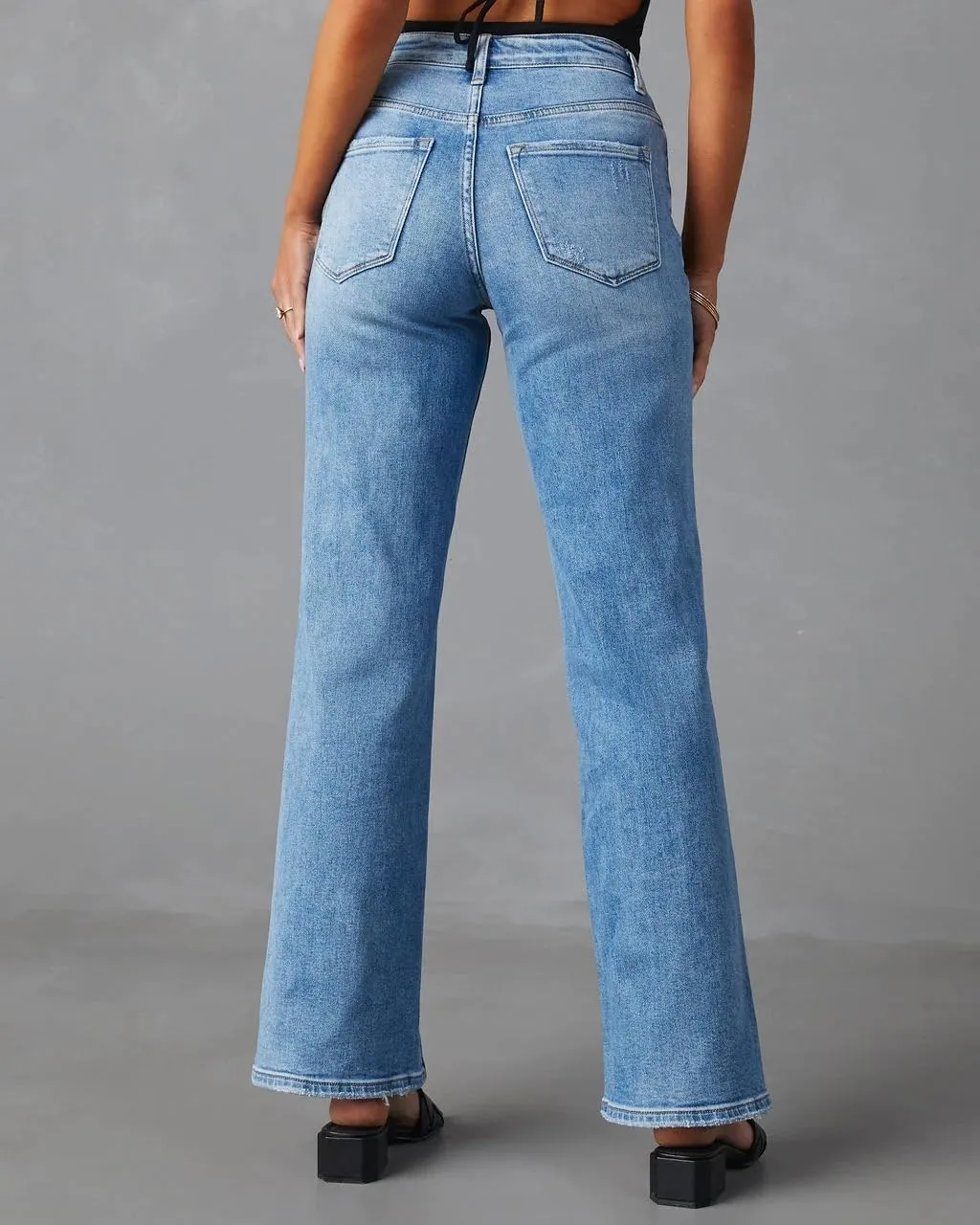 LONGBIDA Baggy Wide Leg Jeans for Women Straight Patchwork Loose Boyfriends High Waisted Denim Y2k Pants