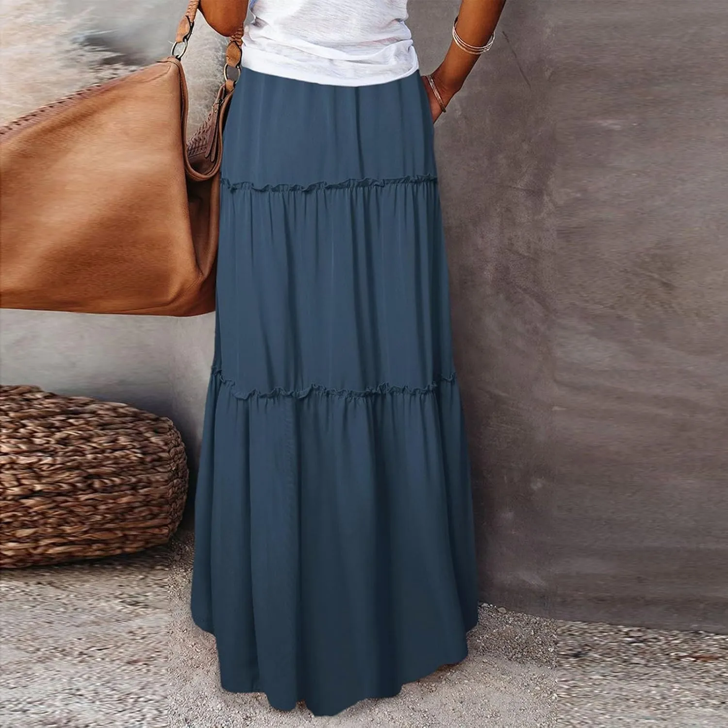Maxi Skirts for Women 2025 Summer Beach Boho Casual High Waist Tie Paisley Print Tiered Long Skirt with Pockets