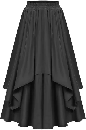 Maxi Skirts for Women High Waist Renaissance Double Layered Long Skirt Vintage Pleated Flowy Solid Summer Skirt