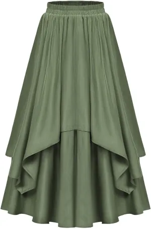 Maxi Skirts for Women High Waist Renaissance Double Layered Long Skirt Vintage Pleated Flowy Solid Summer Skirt