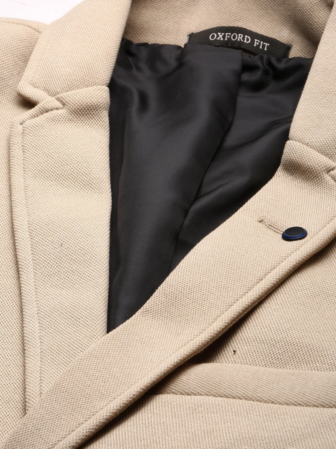 Men Beige Single-Breasted Slim-Fit Blazer