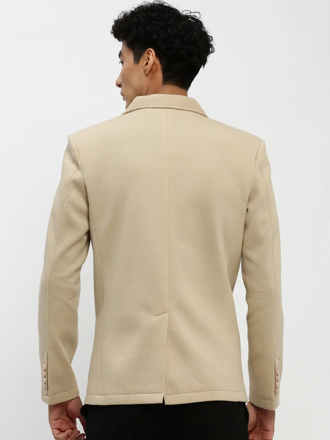 Men Beige Single-Breasted Slim-Fit Blazer