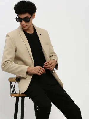 Men Beige Single-Breasted Slim-Fit Blazer