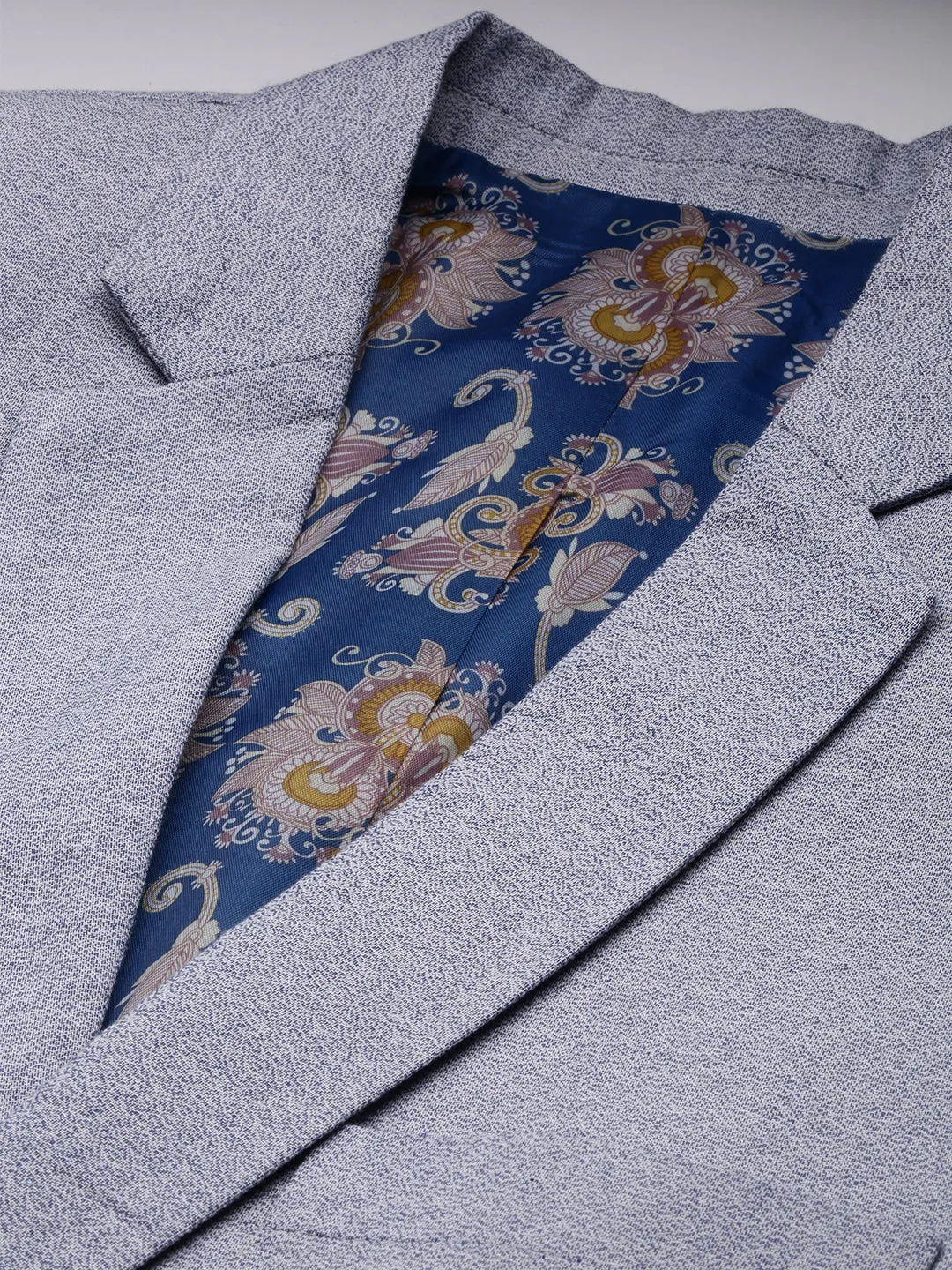 Men Blue Slim-Fit Single-Breasted Casual Blazer