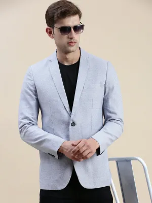 Men Blue Slim-Fit Single-Breasted Casual Blazer