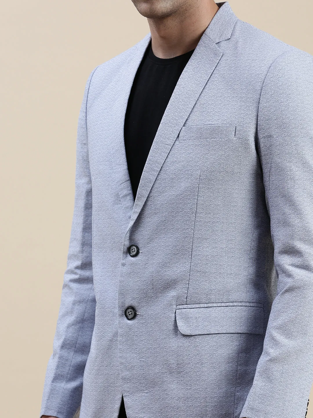 Men Blue Slim-Fit Single-Breasted Casual Blazer