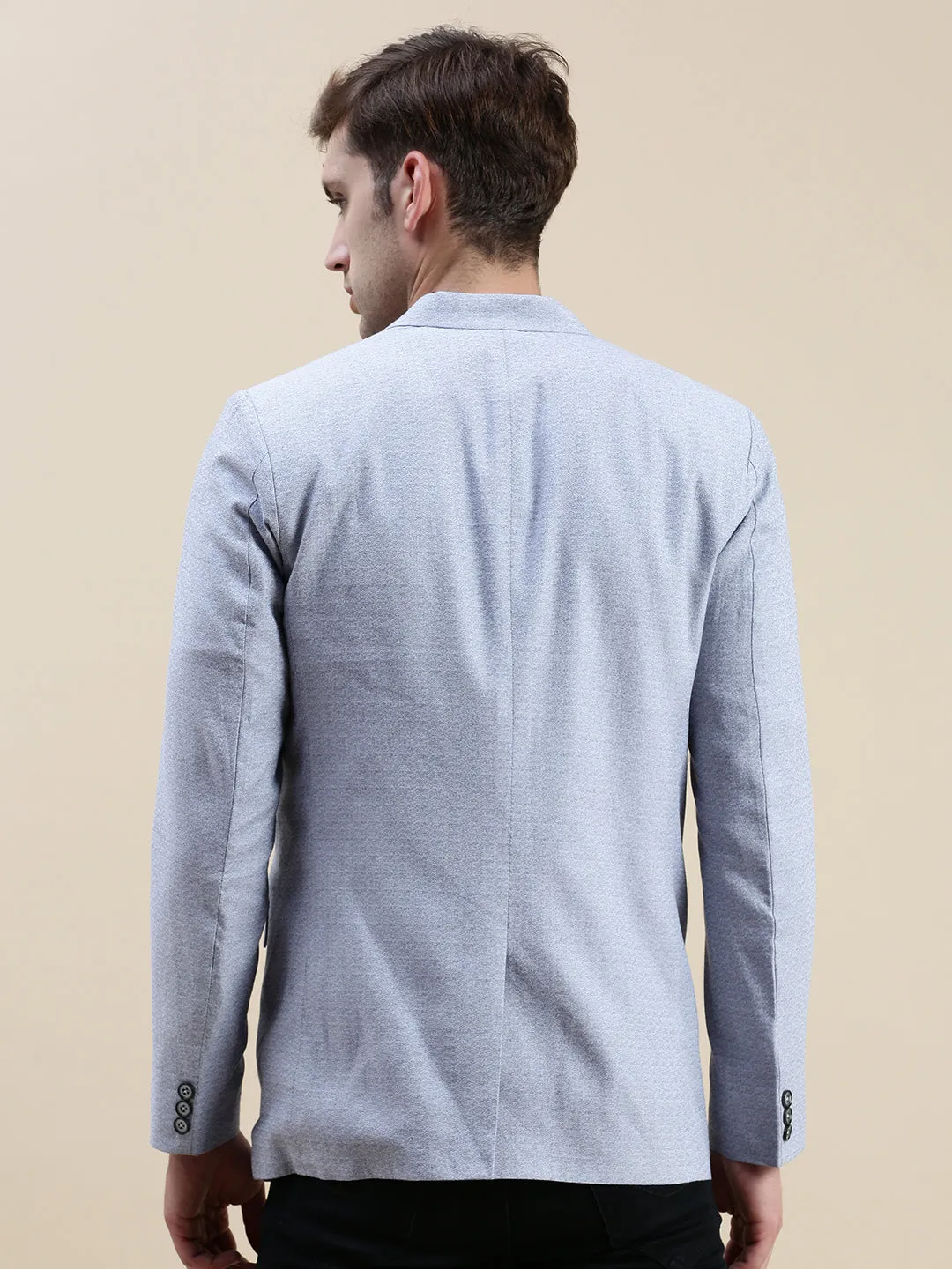 Men Blue Slim-Fit Single-Breasted Casual Blazer
