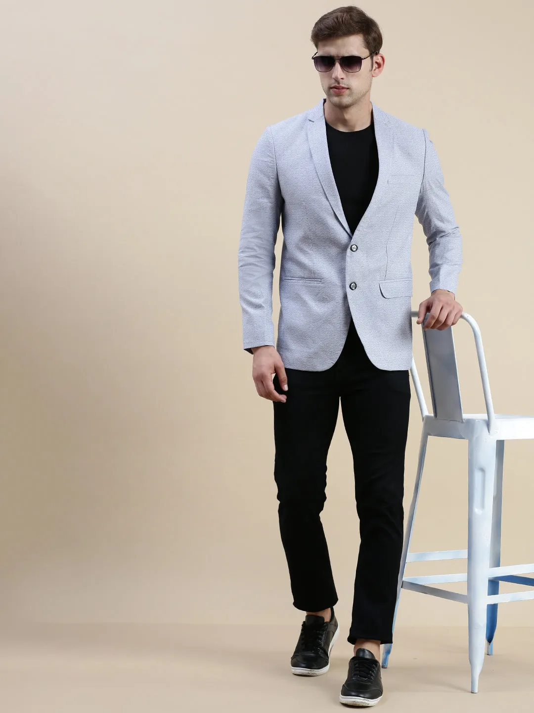 Men Blue Slim-Fit Single-Breasted Casual Blazer