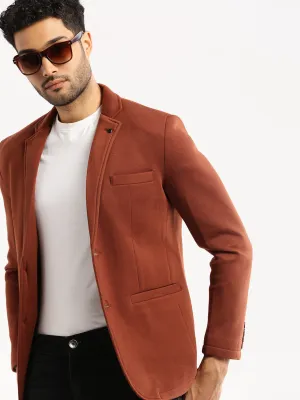 Men Brown Single-Breasted Slim-Fit Blazer