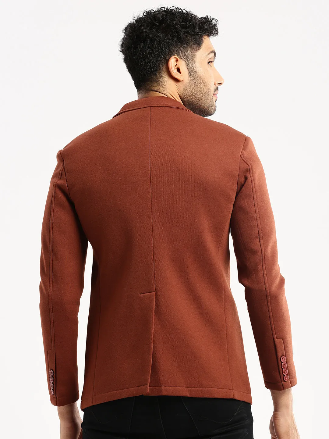 Men Brown Single-Breasted Slim-Fit Blazer