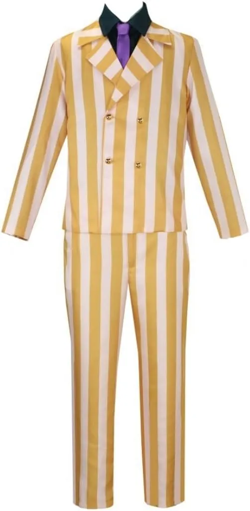Men Cosplay Costume Yellow striped suit Anime Uniform Yellow Suit Cloak Halloween Outfits Full Set