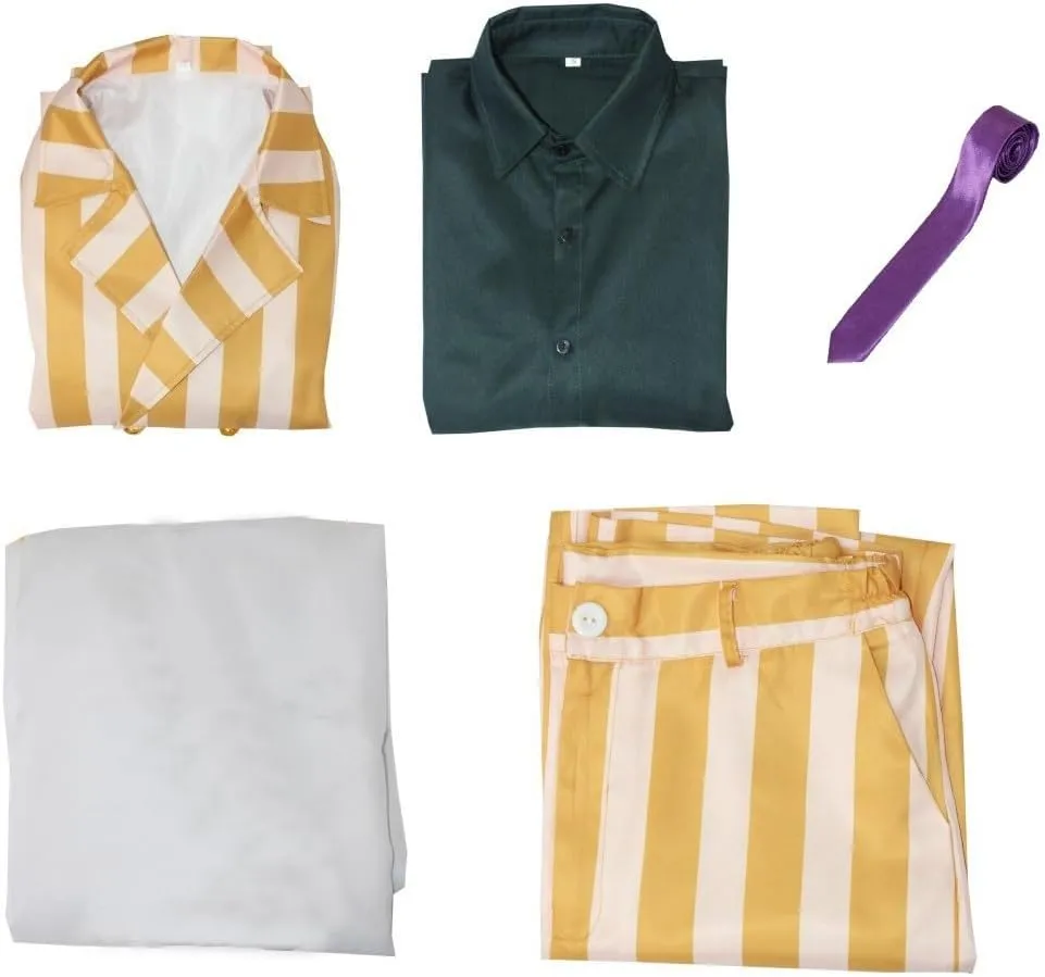 Men Cosplay Costume Yellow striped suit Anime Uniform Yellow Suit Cloak Halloween Outfits Full Set