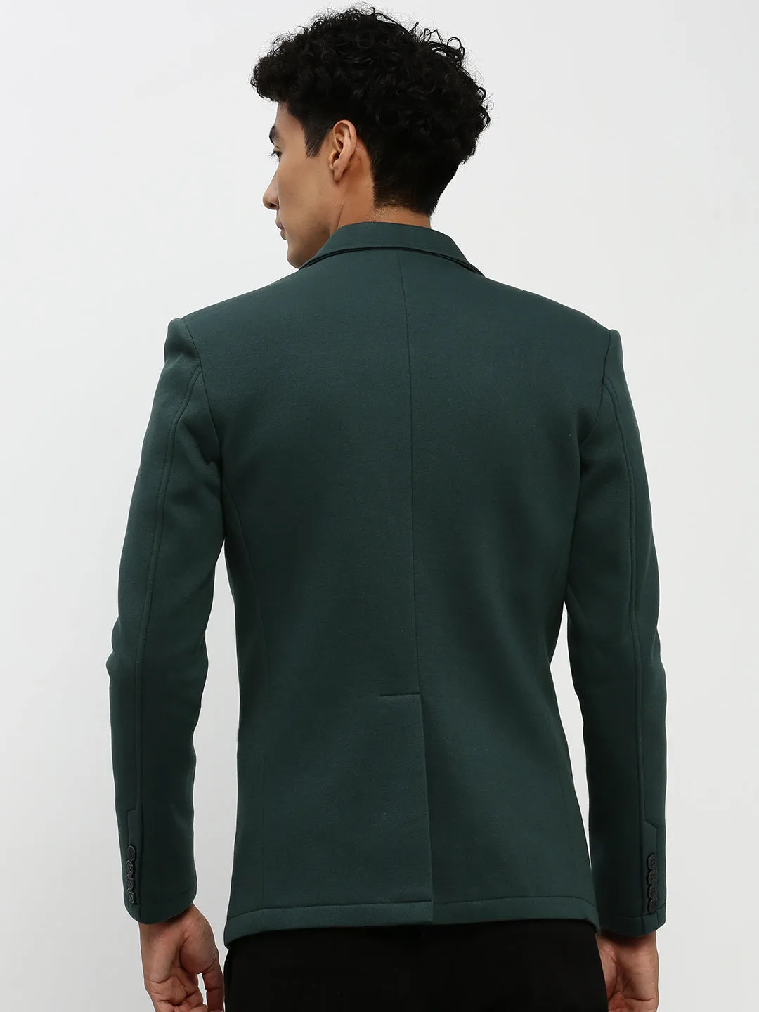 Men Dark Green Solid Single-Breasted Blazer