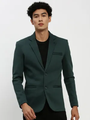 Men Dark Green Solid Single-Breasted Blazer