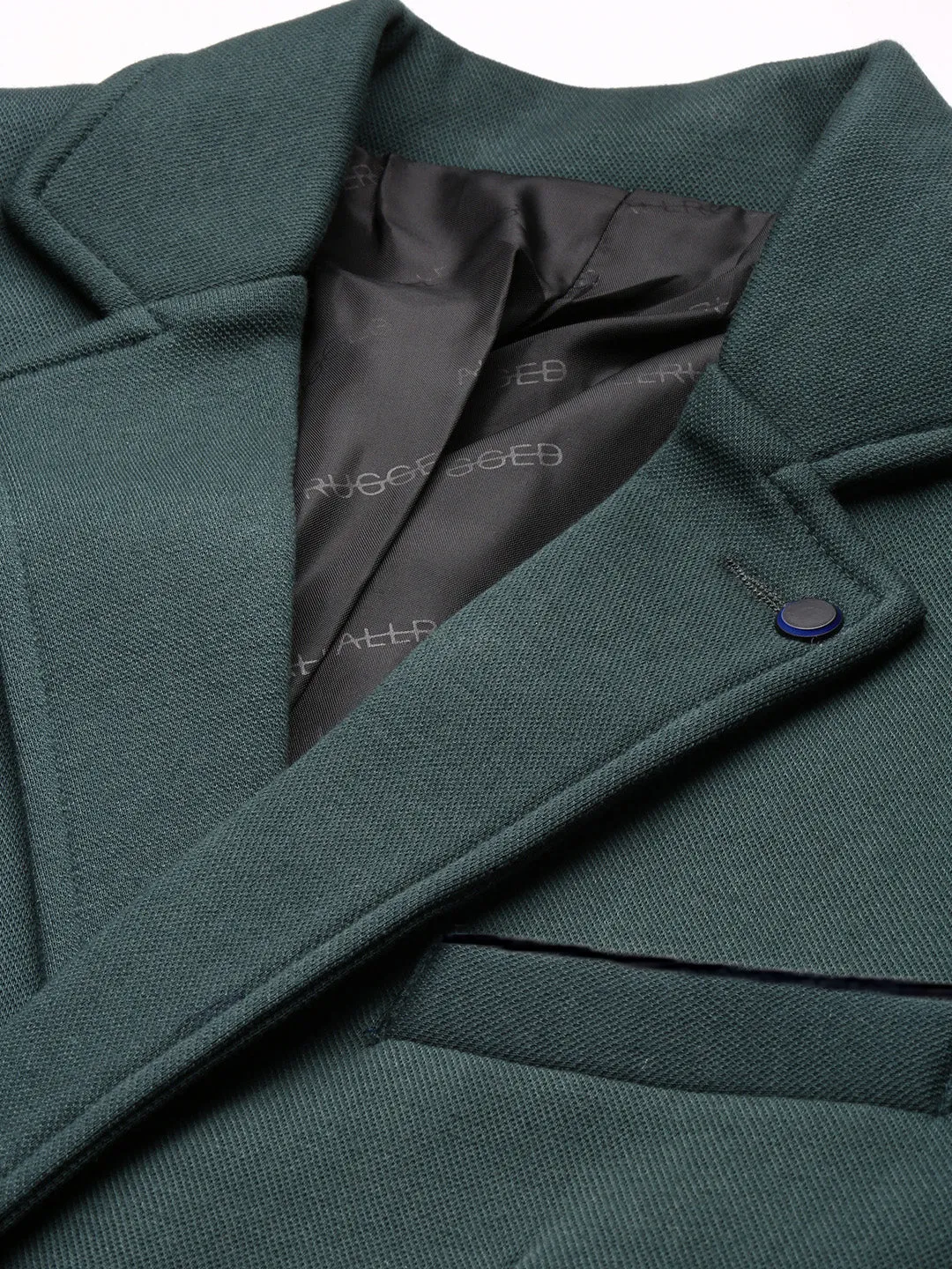 Men Dark Green Solid Single-Breasted Blazer