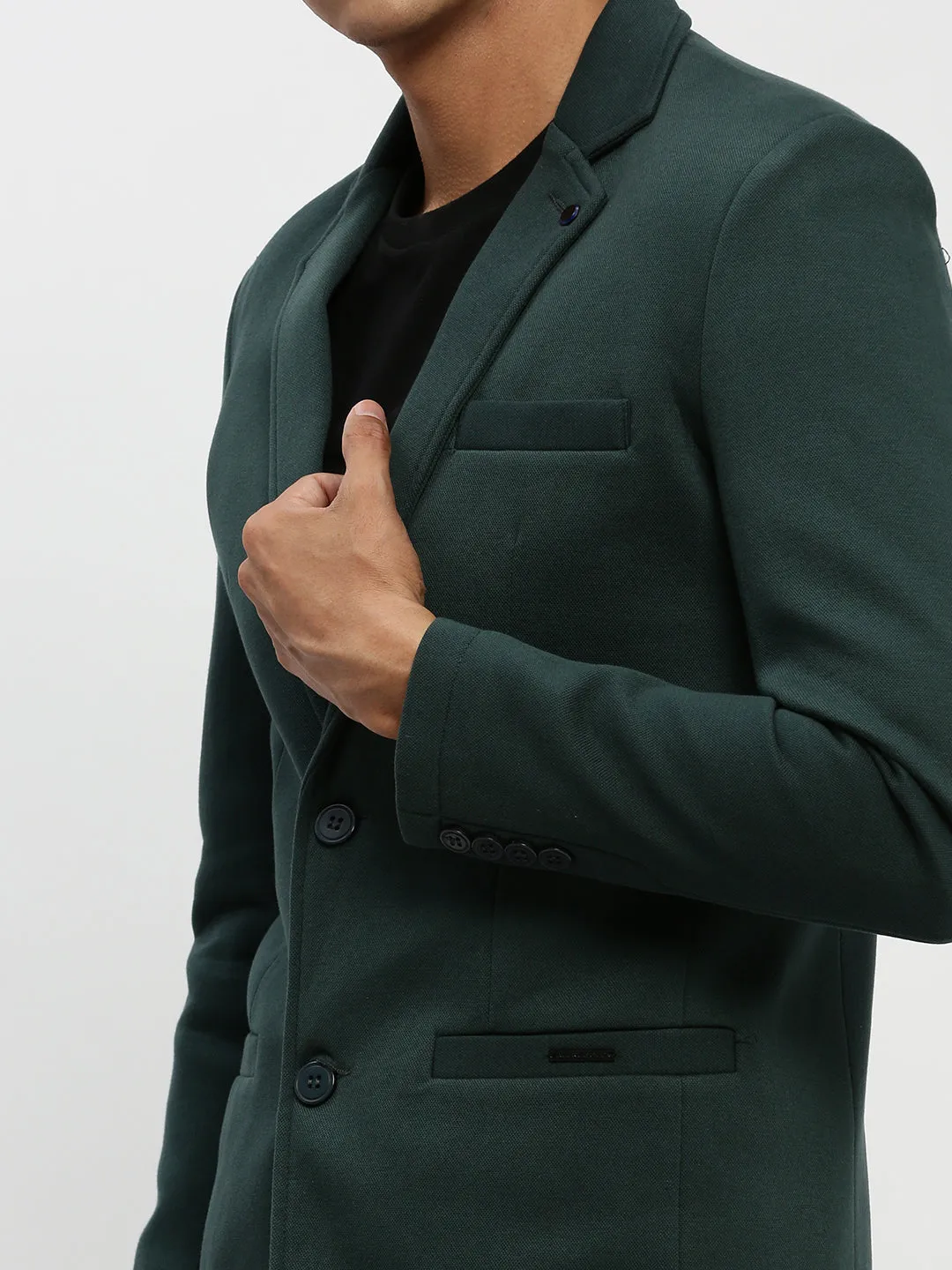 Men Green Single Breasted Slim Fit Blazer