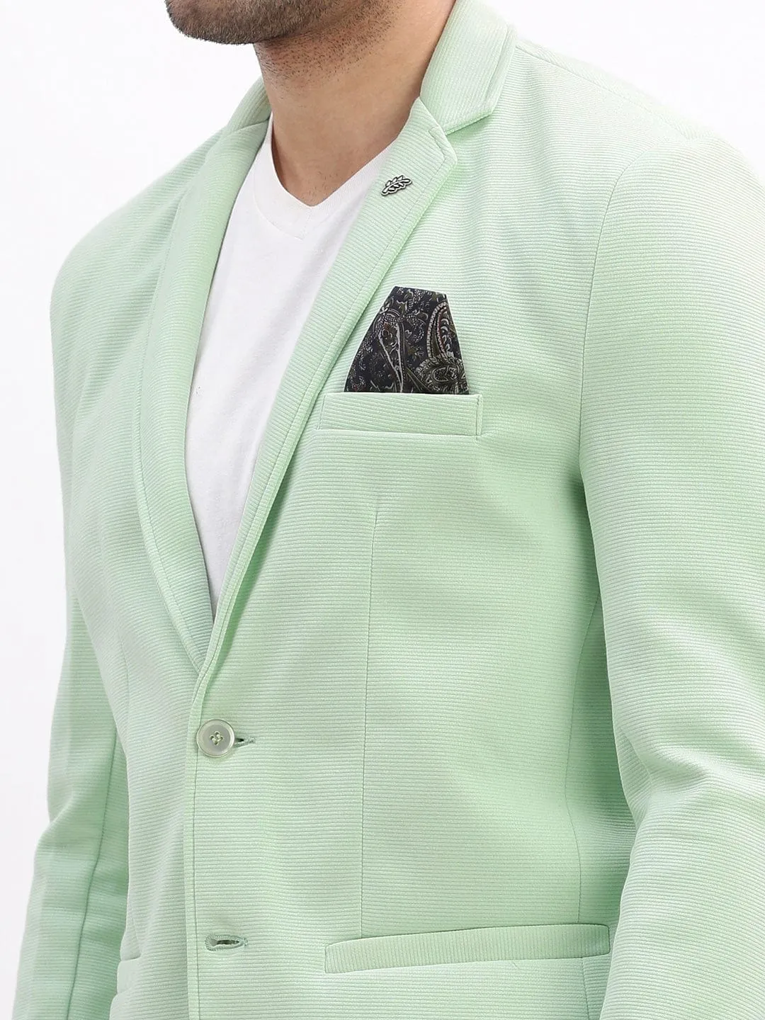 Men Sea Green Cotton Single-Breasted Casual Blazer