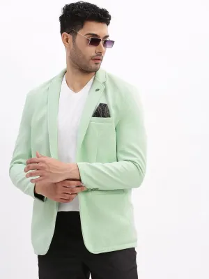 Men Sea Green Cotton Single-Breasted Casual Blazer