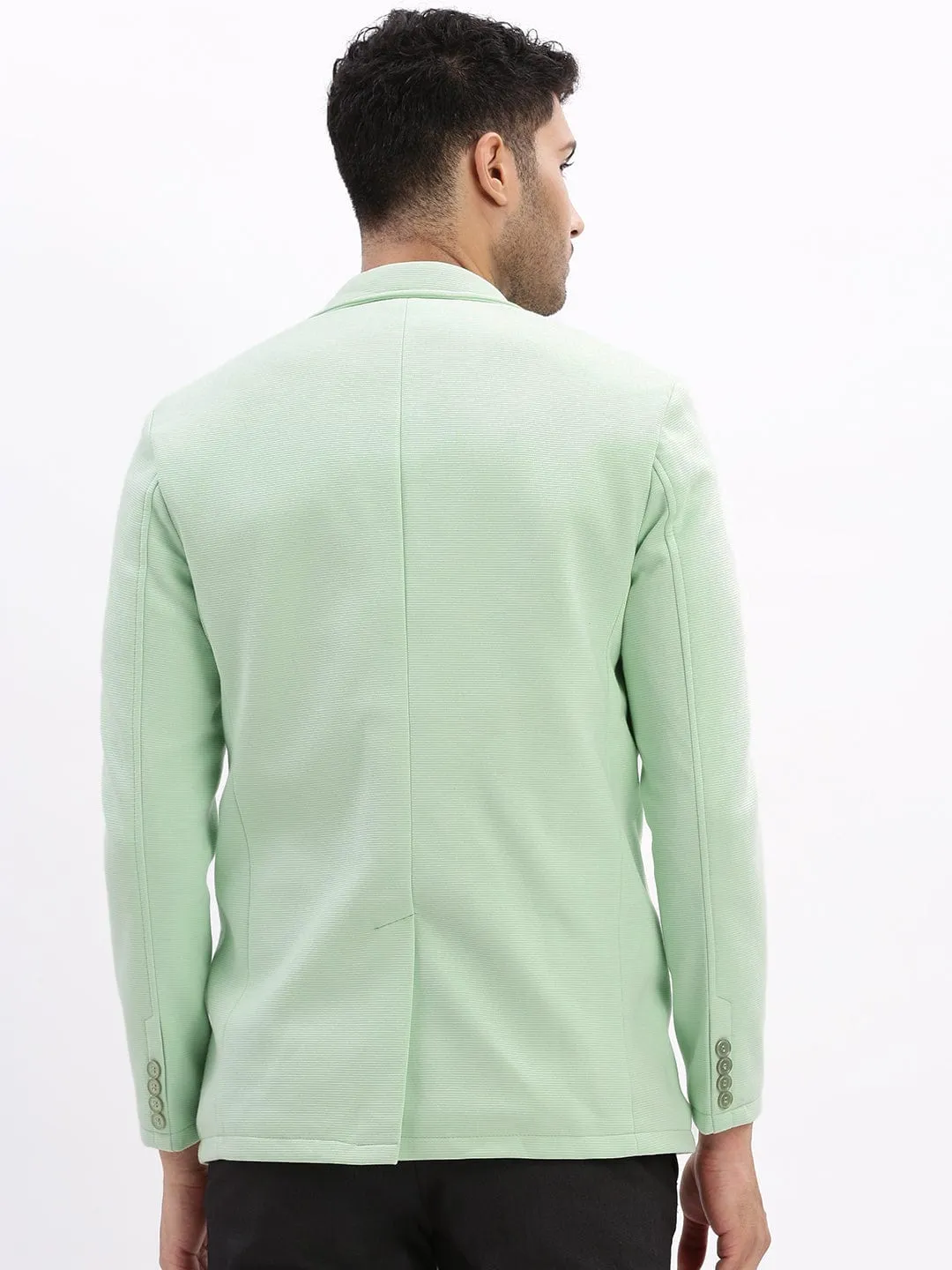 Men Sea Green Cotton Single-Breasted Casual Blazer