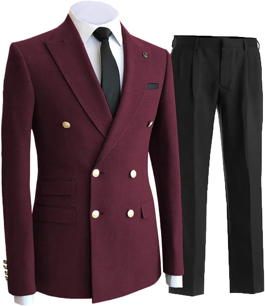 Men's Suits Regular Fit 2 Pieces Double Breasted Prom Tuxedos Business Jacket Blazer Pants Wedding Grooms