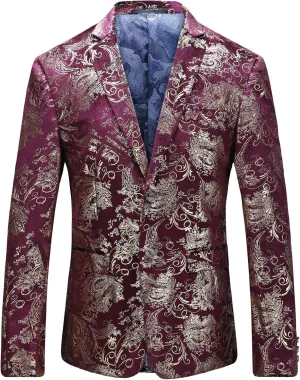 MOGU Mens Floral Printed Blazer Suit Jacket Slim Fit Dinner Tuxedo for Party Dance Prom Homecoming