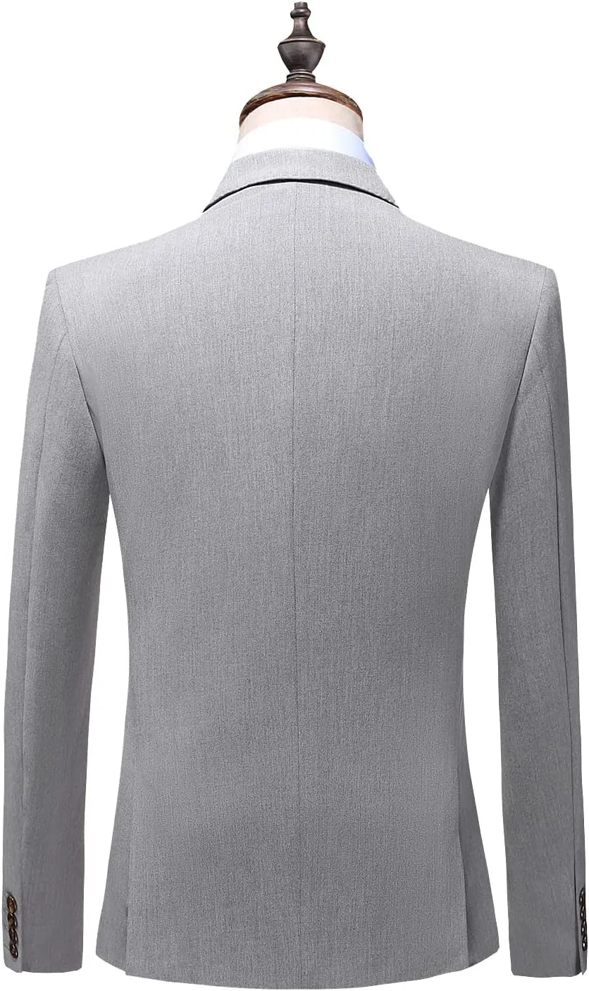 MOGU Mens Suits 3 Piece Double Breasted Suit Solid Blazer Slim Fit Tuxedo Groomsmen Wedding Dinner Formal Dress