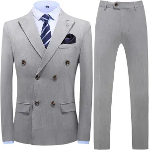 MOGU Mens Suits 3 Piece Double Breasted Suit Solid Blazer Slim Fit Tuxedo Groomsmen Wedding Dinner Formal Dress