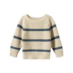 Nature Baby Billy Jumper - Oatmeal Marl/Sky Blue Stripe