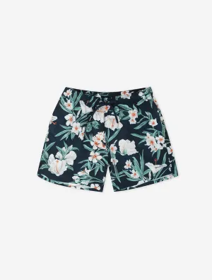 Oleander Print Swim Shorts Evening Blue