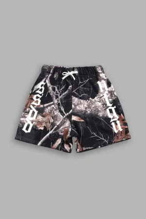 Our Mantra Oversized Post Lounge Sweat Shorts in Darc Woodland Camo