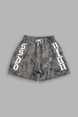 Our Mantra Oversized Post Lounge Sweat Shorts in Driftwood Wolf Forest Camo